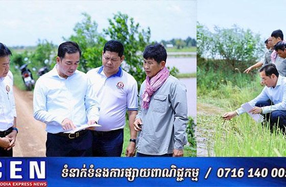 អភិបាលខេត្តកំពង់ចាមដឹកនាំមន្ត្រីជំនាញចុះសង្គ្រោះដំណាំស្រូវលិចលង់ជាង៥០០ហិកតា ដោយជំនន់ទឹកភ្លៀង