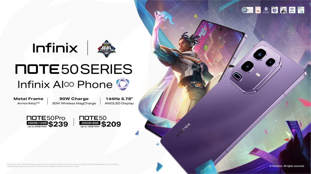 Infinix NOTE 50 Series: ស្មាតហ្វូន Flagship, One-Tap AI∞, សាកថ្ម 90W និងសហការជាមួយ MLBB ឥឡូវនេះមានលក់នៅកម្ពុជាហើយ!