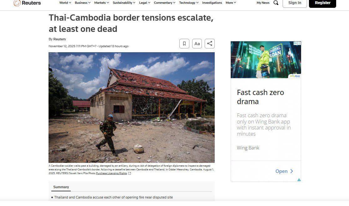 ពិភពលោកព្រួយបារម្ភ! ភាពតានតឹងខ្មែរ-ថៃកើនឡើង ក្រោយទាហានថៃបាញ់សម្លាប់ជនស៊ីវិលខ្មែរ