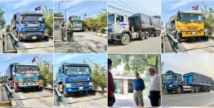 ក្រុមការងារត្រួតពិនិត្យចល័តពិន័យយានយន្តដឹកលើសទម្ងន់៦គ្រឿងនៅផ្លូវជាតិលេខ៤៤