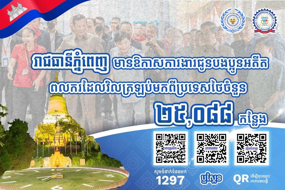 រាជធានីភ្នំពេញមានការងារចំនួន ២៥ ០៨៨ កន្លែង រង់ចាំអតីតពលករវិលពីថៃ
