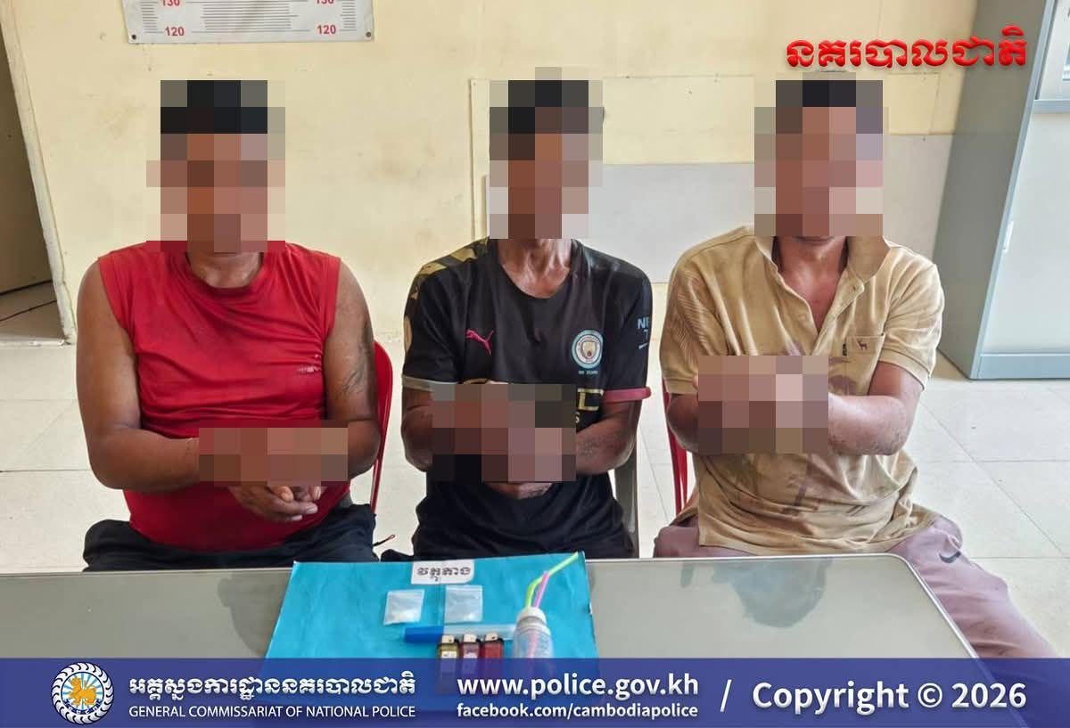បាណន់៖ នគរបាលចាប់បាន ៣នាក់ រក្សាទុកថ្នាំញៀនមេតំហ្វេតាមីន