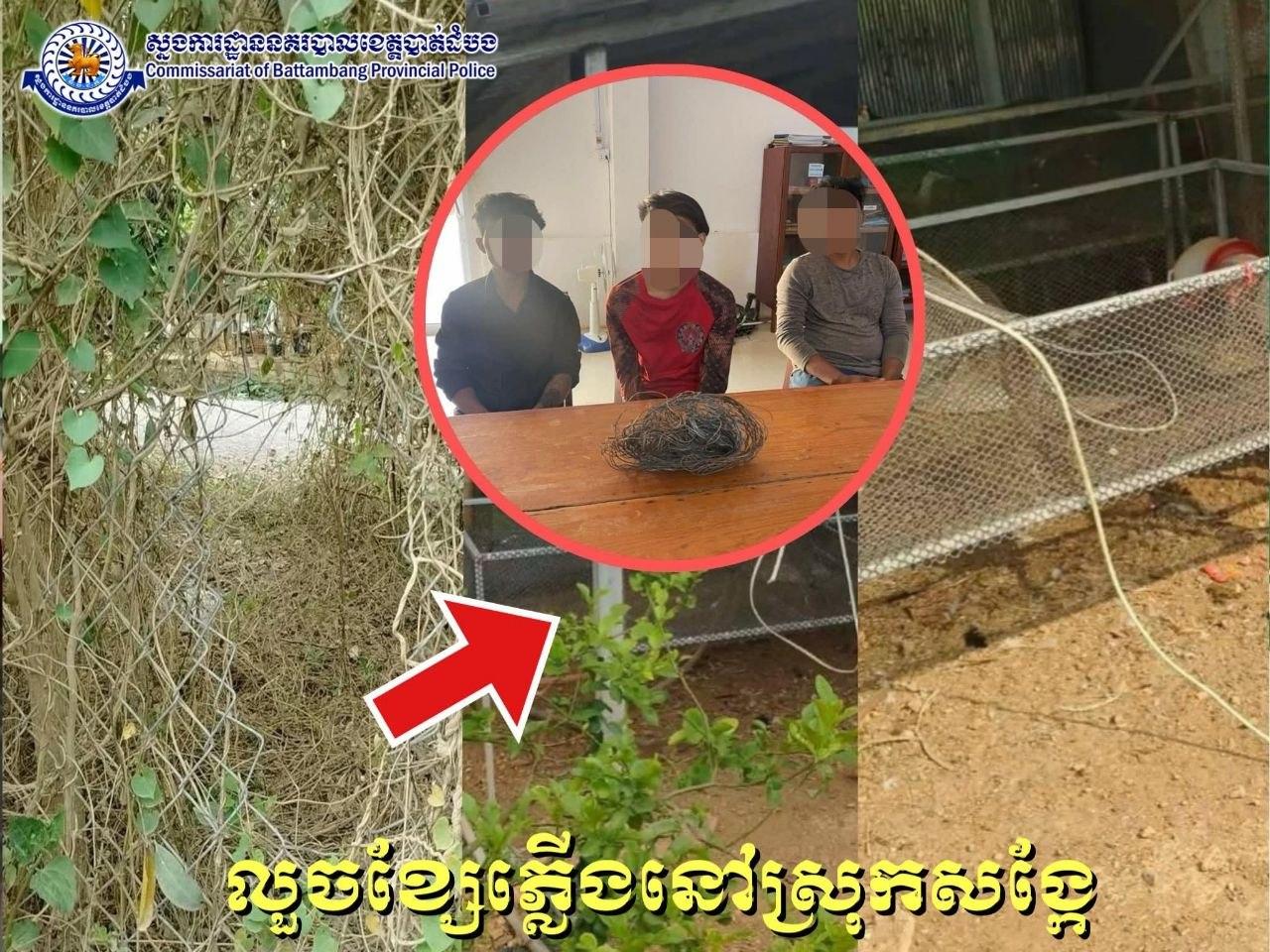 នគរបាលបាត់ដំបងបង្ក្រាបជោគជ័យក្រុមលួចកាត់ខ្សែភ្លើង ឃាត់ខ្លួនបាន៣នាក់