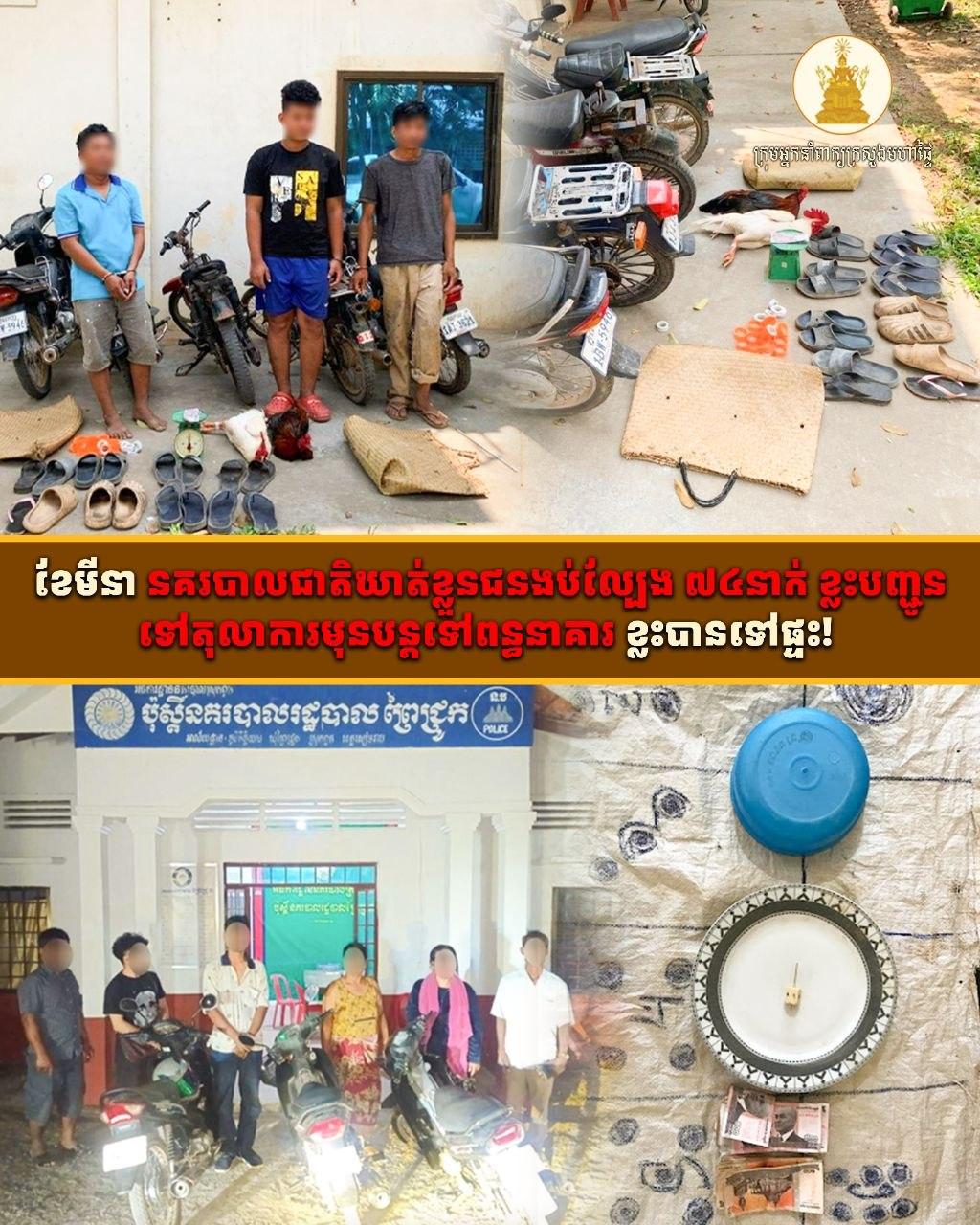 នគរបាលជាតិឃាត់ខ្លួនជនងប់ល្បែង ៧៤នាក់ក្នុងខែមីនា ខ្លះចូលពន្ធនាគារ ខ្លះបានទៅផ្ទះ